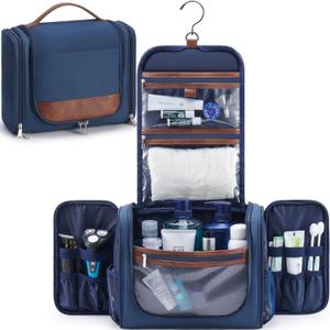 Ralnitote Large Hanging Toiletry Bag for Men, Travel Bathroom Bag with Hook, Hygiene Bag Organizer for Shower, Shaving & Grooming Essentials, Navy