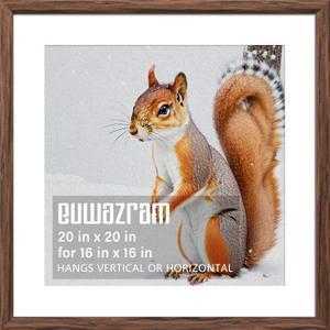 Rustic Walnut 20x20 Frame - Single Frame, 20 x 20 Poster Frame with Mat for 16x16, Picture Frames for Artwork, Puzzles, Photos and Movie Posters