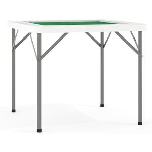 Flash Furniture Silas 34.5" Square Folding Card Table with Felt Green Surface and Cup Holders, Portable Folding Game Table for 4 Players, White/Green