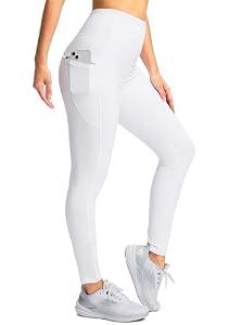 SANTINY Women's Fleece Lined Winter Leggings Water Resistant High Waisted Thermal Hiking Running Warm Pants Women Pockets(White_M)