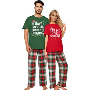 LUKYCILD Christmas Pjs Matching Sets for Couples/Adults holiday Xmas Printed Top and Plaid Pants Sleepwear Pajamas (S)