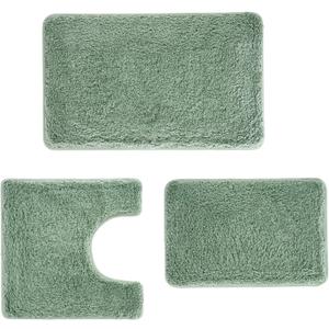 3 Pieces Luxury Bathroom Rug Set with U-Shaped Toilet Rug, Non-Slip Rubber Bottom, Thick Microfiber Fluffy Plush, Water absorption, Quick Dry, Ultra Soft, Bath Mats for Bathroom, Tub(Leaf Green)