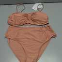 Pink Queen High Waisted Bikini Sets for Women Twist Front Bandeau Top Metal Ring Swimsuits Bathing Suit (L)