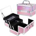 FRENESSA Makeup Train Case Makeup Box Organizer Portable Cosmetic Travel Case Makeup Case with Mirror Locking Make Up Cases Organizers and Storage for Nail Supplies Hard Cosmetic Box Shiny Pink