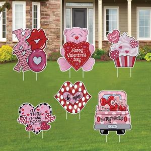 Valentines Day Decorations Yard Signs, 6 Pcs Candy Heart Lawn Decorations Outdoor Valentines Decor with Stakes for Valentine's Day Wedding Anniversary Party Supplies