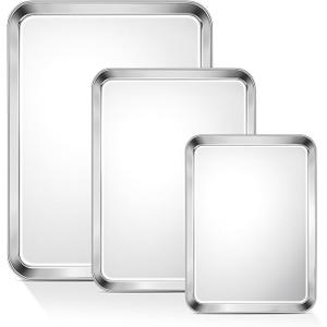TeamFar Baking Sheet Set of 3, 17.6/16/ 12.5 Inch Stainless Steel Cookie Sheets Baking Pans, Metal Oven Baking Tray for Cooking Roasting Serving, NonToxic & Mirror Finish & Dishwasher Safe