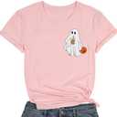 Ghost Drinking Coffee Halloween Shirt Women Fall Pumpkin Tshirt Coffee Lover Tee Casual Halloween Party Tee Tops L