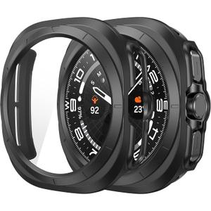 2 x Misxi 2-Pack Hard PC Screen Protector Case for Samsung Galaxy Watch Ultra (2025) 47mm, Anti-Slip Ultra-Thin Scratch Resistant Cover with Tempered Glass for Galaxy Watch 7 Ultra, Black