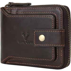 MING CLAN Leather RFID Blocking Bifold Wallet For Men With Zipper, Flap ID Window Zip Coin Pocket, Big Capacity Credit Card Holder For Travel