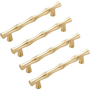 Zinc Alloy Gold Cabinet Handles 3-3/4"(96mm) Hole Centers Bamboo Shape Cabinet Dresser Pulls for Decorative Furniture Accessories Pulls, Pack of 4