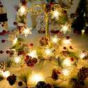 Pine Garland with Lights Christmas Garlands 6.56FT 20 Snow LED Battery Operated Garland with Red Berry and Holiday Pinecones Prelit Lights for Home Windows Fireplace Stairs Christmas Tree Decortions