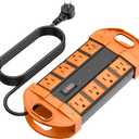 CCCEI Outdoor Power Strip Weatherproof with 8 Plug, Waterproof Extension Cord with Multiple Outlets, Christmas Exterior Garden Yard Surge Protector 6FT, Orange.