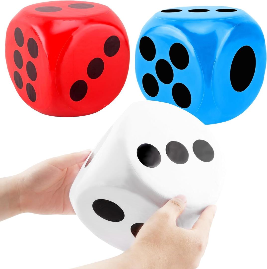 3 Pcs 6 Inch Jumbo Dice Set Large Soft Foam Dice Giant Squishy Square Dice Toys for Educational Toys Game Casino Themed Party Decorations, 3 Colors (Color Style 2)