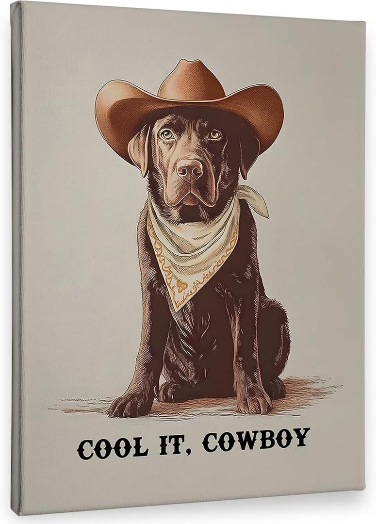 PHAMTE Western Cowboy Black Labrador Retriever Dog Wall Art Decor Canvas 11x14, Cowboy Black Lab Pictures Decorations, Western Dog Framed Prints Artwork for Bedroom Living Room Home Decor, 14x11inch