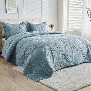 Kingnex Oversized Cal King Bedspreads 120x120 for Tall King or Split California King Bed Lightweight Ultrasonic Quilted Coverlet Set 3 Pieces 1 Quilt 2 Pillow Shams Blue