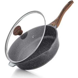 SENSARTE Nonstick Deep Frying Pan Skillet, 11-inch Saute Pan with Lid, Stay-cool Handle, Chef Pan Healthy Stone Cookware Cooking Pan, Induction Compatible (Gray)