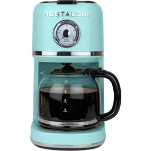 Nostalgia Classic Retro 10 Cup Coffee Maker - One-Touch Drip Brew, Reusable Filter - Anti-Drip, Auto Shutoff, & Time Display - Dishwasher Safe 50 oz Carafe - Aqua