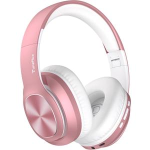 TuneFlux Wireless Bluetooth Headphones Over Ear, 80H Playtime, 3EQ Sound Modes, HiFi Stereo Headphones with Deep Bass, Foldable Bluetooth 5.3 Headsets for Smartphone/PC/Computer-Rose Gold