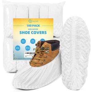 squish Shoe Covers Disposable Non Slip, 100 Pack(50 pairs) White Thick Extra Disposable Boot Covers Slip Proof Shoe Cover for Indoors Outdoors Durable Protector Covers Fits Virtually Most Shoes