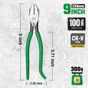 SK 9" Ironworker's Pliers, Wire Cutters With Heavy Duty Knurled Jaws, Spring Loaded Side Cutters, Premium CR-V Steel Construction, Linesman Pliers With Hook Bend Handle