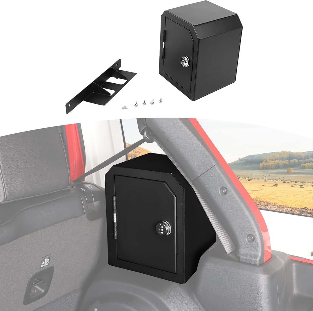 for Jeep JLU Right Side Trunk Safe Box with Security Lock for Jeep Wrangler JLU 2018 up 4DR with Trunk Speaker Black Metal Storage Accessories
