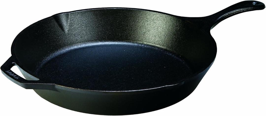 Lodge 13-1/4 Inch Cast Iron Pre-Seasoned Skillet  Signature Teardrop Handle - Use in the Oven, on the Stove, on the Grill, or Over a Campfire, Black