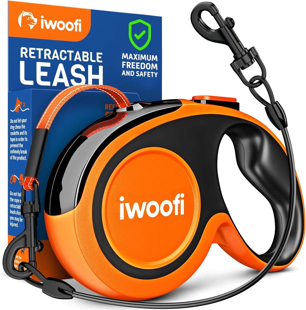 Retractable Dog Leash 18.2 ft  Chew Proof Cable Included  360 Tangle-Free Design  Heavy Duty Reflective Leash  Soft Anti-Slip Grip Outdoor Daily for Small & Medium Dogs up to 50 lbs (Orange)