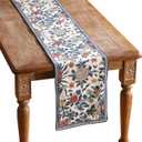 patdrea Designer Blue Cottage Rustic Floral Patterned Linen Table Runner 102 Inch Long,Wrinkle Resistant Table Mat,Decoration for Kitchen Dining and Coffee Tables Banquet Christmas ,12"x102"