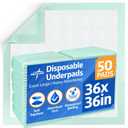 Medline Super Absorbent Underpad, 36" x 36", 50 Count, Extra Large Disposable Incontinence Pads, Protective Bed Pads, Chucks, For Kids, Adults, Elderly, Furniture & Surface Protection Pee Pad