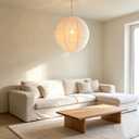 Hytsoeee(19.69Inch) Large Round Linen Fabric Lantern, Beige Foldable Hanging Fabric Lantern Lamp Shade,Handmade Linen Cloth Lanterns Pendant Light Shade for Home, Leisure Places, Ceiling Decor, 19.69 inches x 18.9 inches