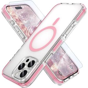 MILPROX Compatible with iPhone 16 Pro Max Case - with Screen Protector - Compatible with MagSafe - Magnetic Clear Trasparent Design - Non Yellowing Anti Slip - All PC Protective Phone Cover - Pink