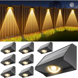 Solar Fence Lights Outdoor Waterproof High Brightness LED Spot Lens Deck Lights 7 Mode Warm & Cool White RGB Solar Powered Wall Lighting Decor for Outside Patio Step Backyard Railing Pool - 8 Pack (Black)