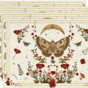 Artoid Mode Beige Poppy Moth Moon Placemats Set of 4, 12x18 Inch Floral Spring Table Mats for Outdoor Home Party Kitchen Dining Decor 