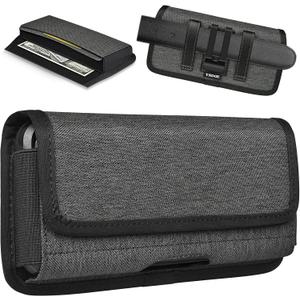 Ykooe Rugged Nylon Holster Compatible with iPhone 16/15/14/13/12 Pro Max & Plus,17 Air Models, Galaxy S24/S23/S21/S20 FE Cell Phone Belt Holder for Men, Dark Grey - XL