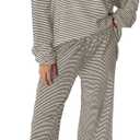 Panadila Womens 2 Piece Lounge Sets Striped Long Sleeve Pajama Set Oversized Tshirts Wide Leg Pant Loungewear (Small, Coffe Brown Combo)
