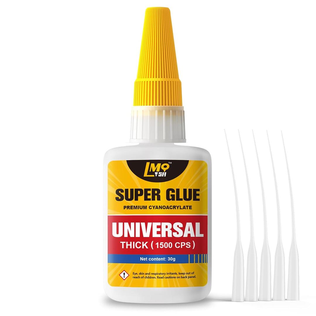 Super Glue Thick CA Glue Clear 30 Gram, Heavy Duty Superglue Instant Cyanoacrylate Adhesive for Plastic Ceramic Leather Metal Glass Wood Pla Shoe Sole Repair, Strong Oily Liquid Bonding