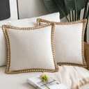 MIULEE Pack of 2 Decorative Throw Pillow Covers Modern Farmhouse Outdoor Pillow Covers Neutral Linen Burlap Cushions for Couch Bed Living Room Sofa, Natural White 18 x 18 inches 45 x 45 cm