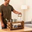 Solid Wood Coffee and Matcha Station Organizer for Home Kitchen Office Countertop - 2 Tier Shelf Organizer with Straw Holder for Matcha, Pods, Sugar, Tea, Cups, Stirrers, Mugs Storage