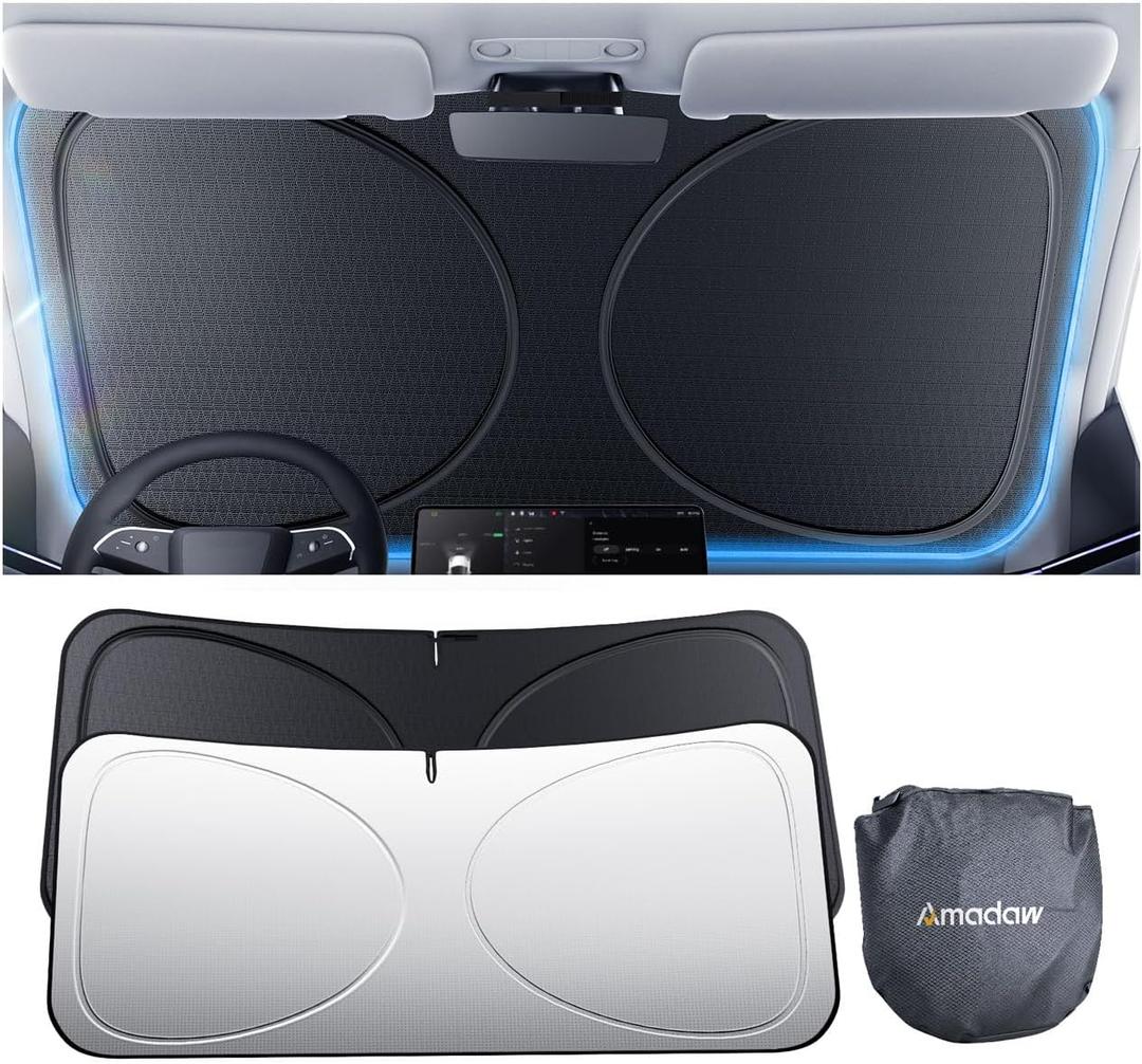 Windshield Sun Shade for Sedans, SUVs & Trucks, Fit for Ford, Hyundai, Toyota, Nissan & More | Multi-Layer UV Block & Heat Insulation | Keeps Car Cool & Protects Interior, Easy Storage with Bag