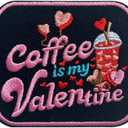 Coffee is My Valentine Patch, Size 3 Inches Iron On Valentine's Day Embroidery Patches for Hats Clothes Backpacks Jeans, DIY Sew On Patches, Fabric Patches, Pink Iced Coffee Gift for Boy Girl