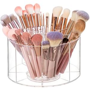 HBlife Clear 360 Rotating Makeup Brush Holder Organizer, 8.26 x 8.26 x 4.48 Inches Acrylic Makeup Organizer with 8 Compartments