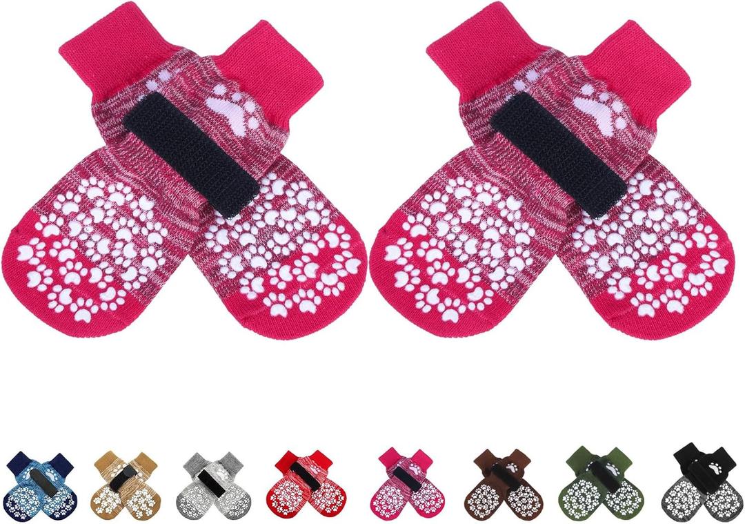 EXPAWLORER Anti Slip Dog Socks to Prevent Licking Paws, Dog Shoes for Hot Pavement, Dog Booties for Dogs, Traction Control Boots & Paw Protectors for Hardwood Floors (Medium (4 Count) Rose Pink)
