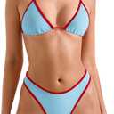 SUUKSESS Women Sexy Thong String 2 Piece Bikini Set Cheeky Halter Swimsuit (71 Red Blue)