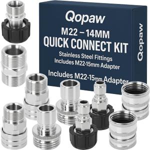 Pressure Washer Quick Connect Kit 10PCS Power Washer Accessories Adapter | Stainless Steel M22-14mm Swivel to 3/8" Plug/M22-15mm Female to M22-14mm Male Adapter, 3/4" Garden Hose Quick Connect Fitting