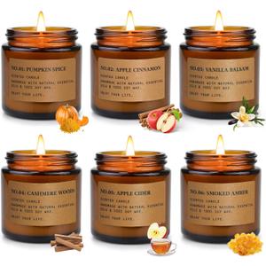 Fall Candles for Home Scented, 6 x 3.5 oz Soy Wax & 150 Hours Long Lasting Autumn Candles Sets, Gifts for Women Birthday Thanksgiving Day Merry Christmas | Pumpkin Spice, Apple Cinnamon