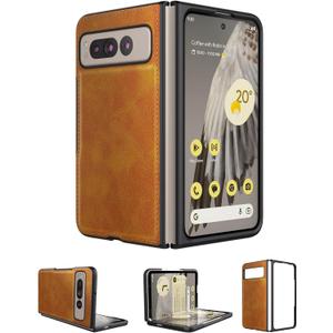 Foluu for Google Pixel Fold Case, Leather Case, PU Leather + Hard PC Shell Ultra Thin Slim Durable Protective Phone Case Cover for Google Pixel Fold 2023 Yellow