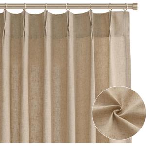 Joywell Semi Sheer Linen Pinch Pleated Window Curtains 2 Panels Back Tab Light Filtering Elegant Linen Drapes with Hooks for Bedroom Living Room Decor 40x84 Tan
