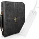 HFLZBRO Bible Cover, Discreet & Elegant Bible Case, Brown PU Leather Bible Cover, Cross Design Bible Bags, Strong and Sturdy Book Case, Includes Premium Bookmark (Gray)