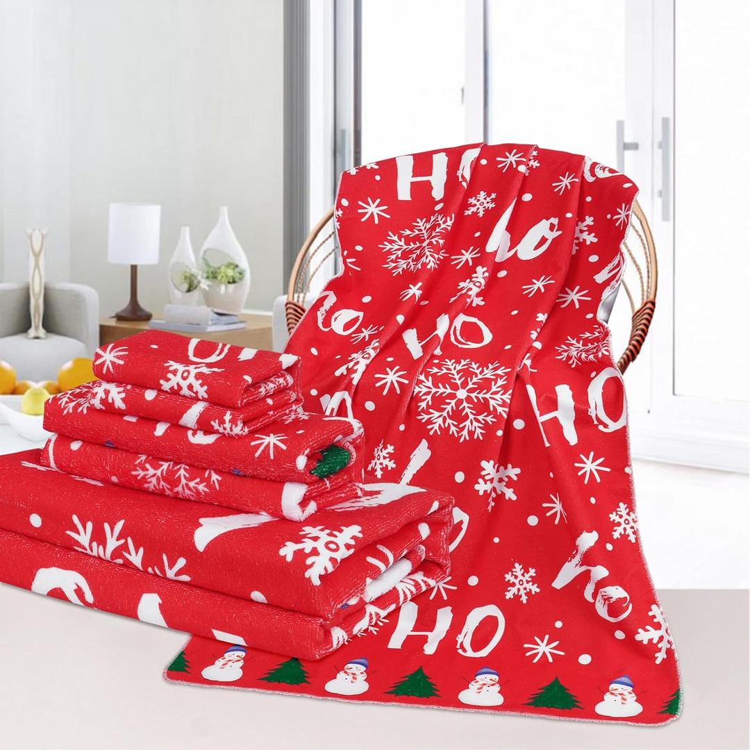 FRAMICS 3-Piece Winter Snowflake Bath Towel Set - Soft Absorbent Bath, Hand, and Dish Towels for Christmas Decorations