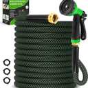 Garden Hose 50ft, Non-Expanding Water Hose with 10 Function Nozzle, Lightweight, Kink Free, Sturdy, Leak-Proof, Portable, Flexible Hose 50ft for Outdoor, Yard, Lawn, Car Wash and Camper Use (Green)